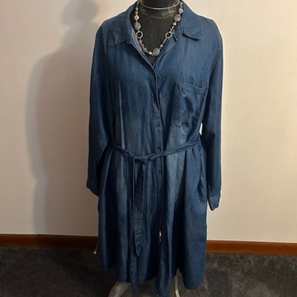 Lane Bryant Denim button- front belted dress, size 22 - Picture 1 of 6